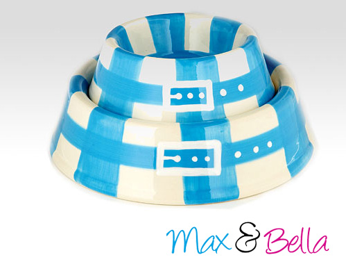 Dog Bowl - Blue Decor Ceramic Dog Bowl by Max & Bella
