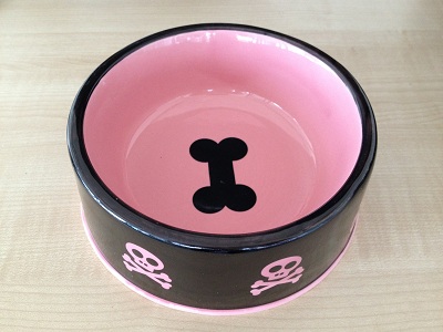 Skull Ceramic Dog Bowl - Black & Pink Large